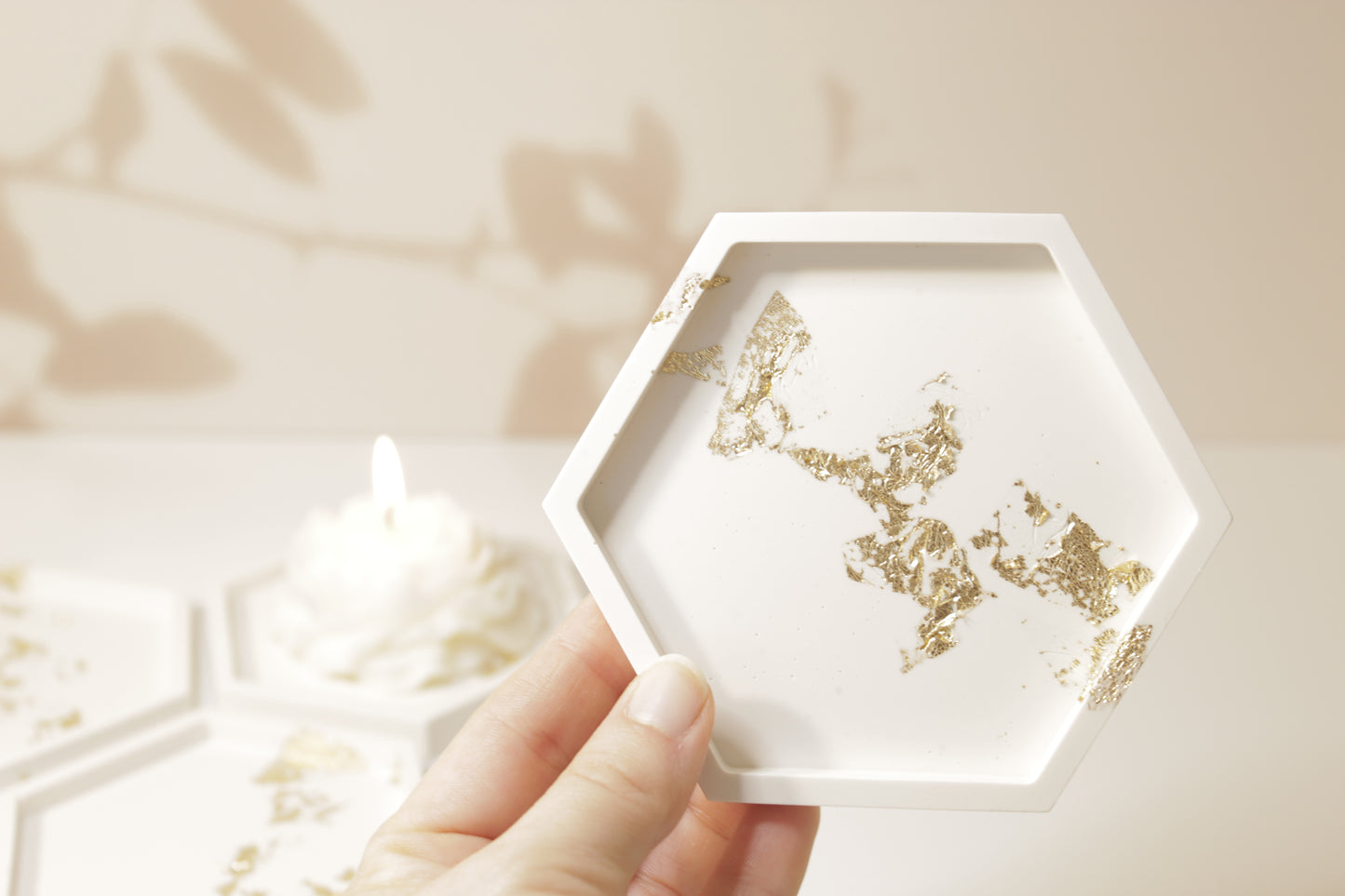 Hexagon Tray with Gold Leaf