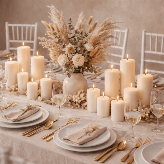Set of 12 Pillar Candles – Wedding & Event Table Decor