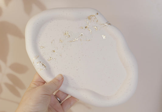 Irregular Oval Cloud Tray with Gold Leaf