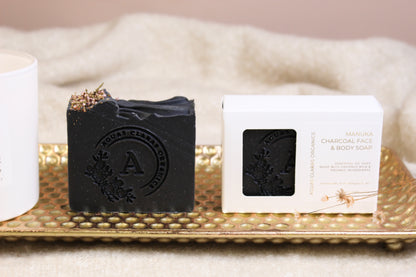 Handmade Manuka Charcoal Face & Body Soap - Tea Tree & Geranium Essential Oils